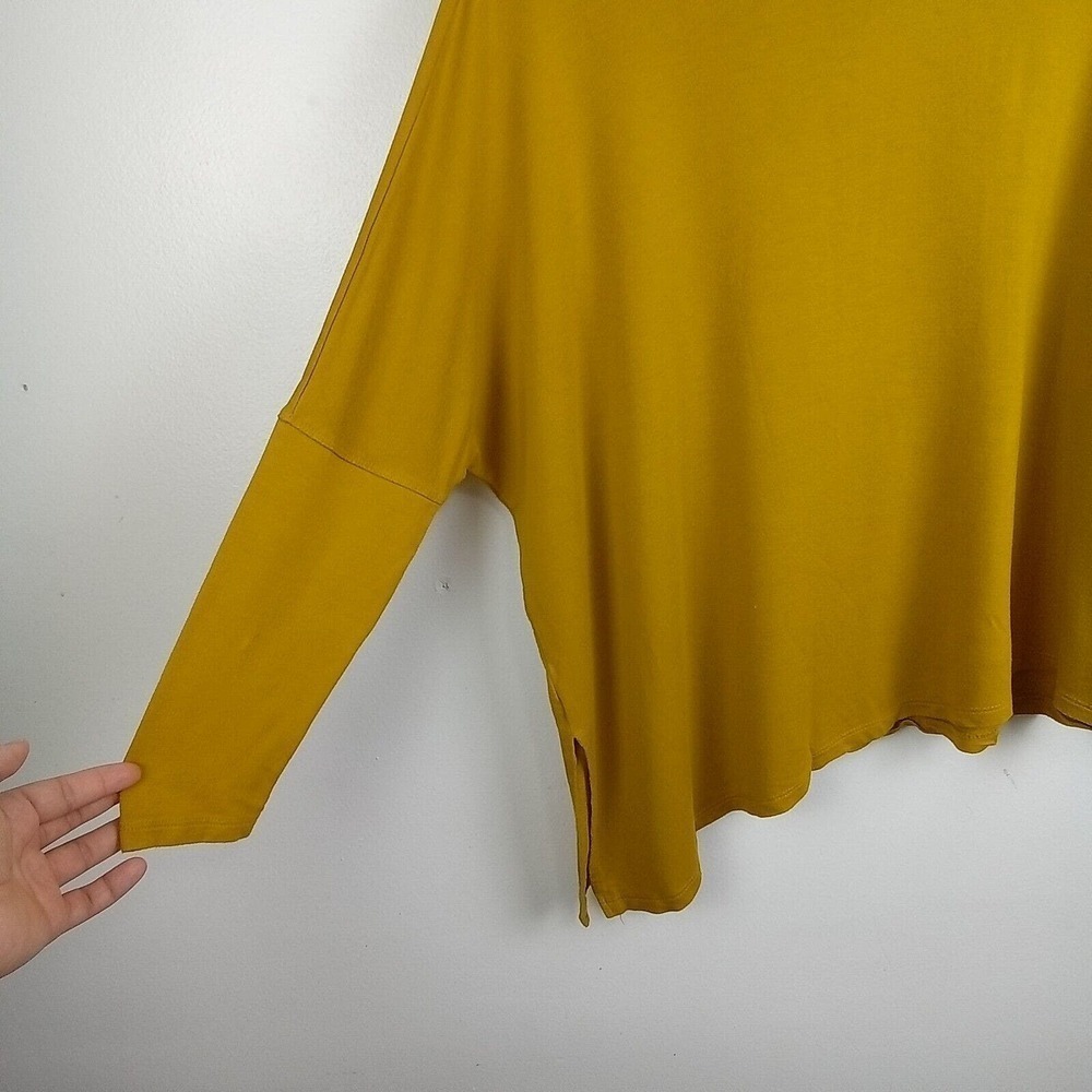 Zara WB Collection Shirt Women's Size Medium Mustard 3/4 Sleeve Asymmetrical - Picture 3 of 7